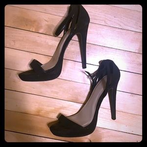 Open toe black high heels